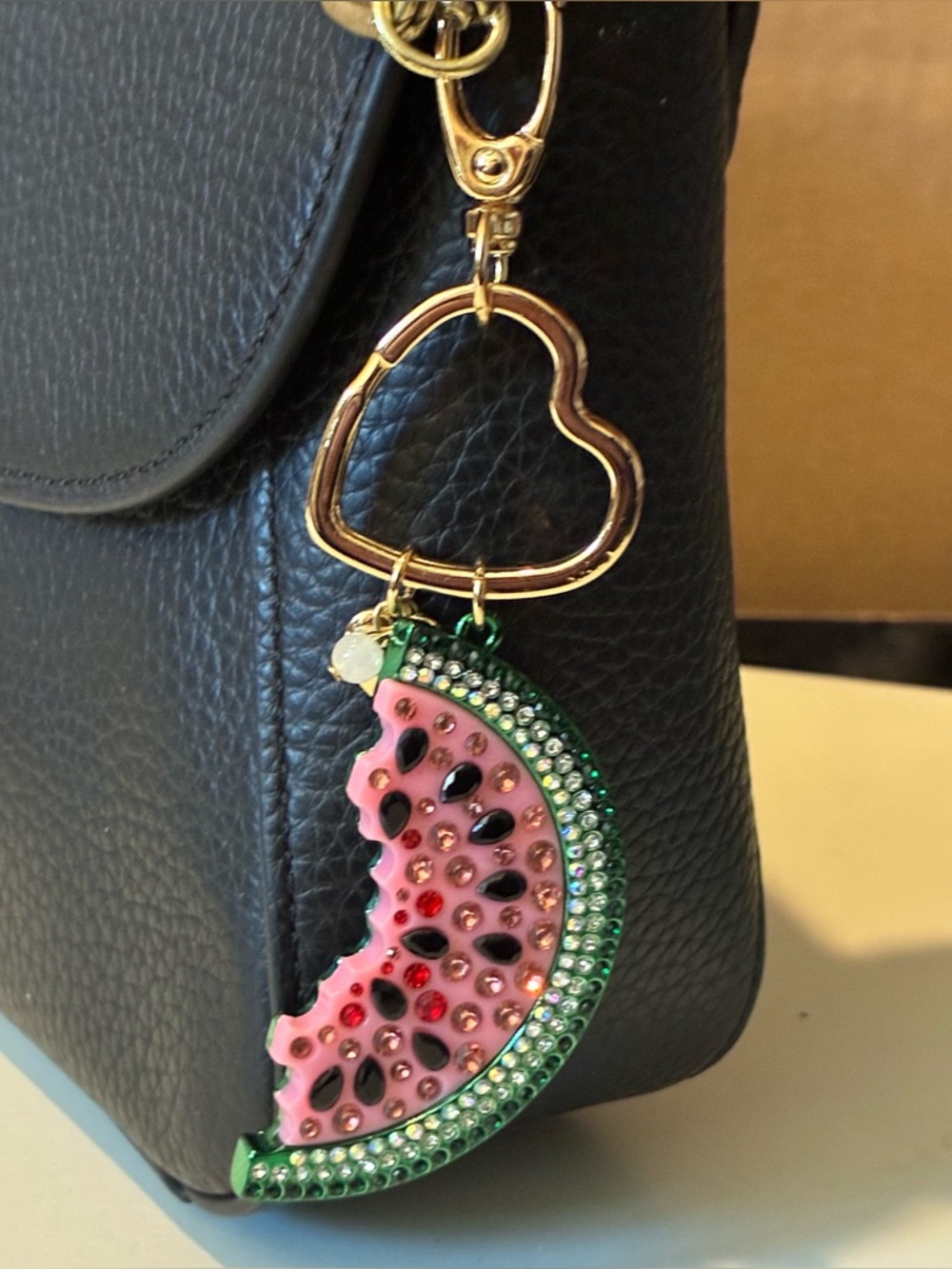 NWT Betsey Johnson Pink and Green Crystal Watermelon Key Fob Bag Charm Keychain